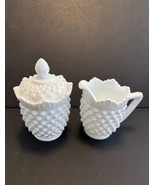 Vintage Fenton White Milk Glass Hobnail Sugar Bowl with Lid and Creamer ... - $22.99