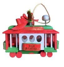 Vtg San Francisco Wood Trolly Cable Car Christmas Tree Ornament Powell &amp; Market - £7.07 GBP