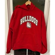 Vintage Champion Hoodie Sweatshirt Red spellout Bulldogs sz large - $23.63
