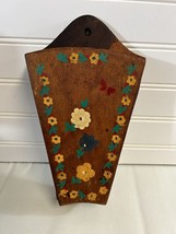 Primitive Wall Mount Wooden Knife Block Holder Hand Painted flowers Butt... - $27.72