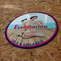 Vintage 1950 Esso Marine Oils And Greases Lubricants Porcelain Gas &amp; Oil Sign - £98.29 GBP