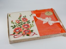 Vintage Lila Lou Creations 2 guest towels Orange White Floral NOS MCM - £27.41 GBP