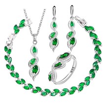 Blue Green Cubic Zirconia Silver Color Jewelry Sets For Women Necklace Pendant E - $35.52