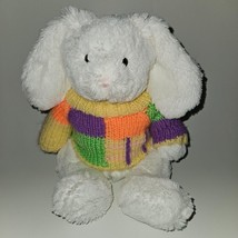 Dan Dee White Bunny Rabbit Plush 10&quot; Easter Sweater Green Purple Yellow Orange - £15.53 GBP