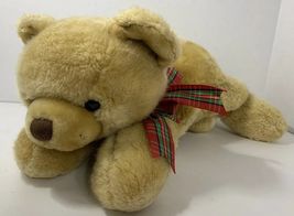RBI Ron Banafato plush tan floppy teddy bear Christmas ribbon red green bow - $5.93