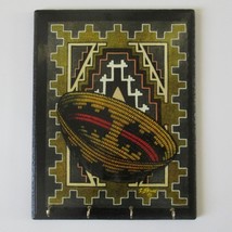 Vintage Southwestern Key Holder Plaque Indian Basket Tribal Pattern Z St... - $32.65