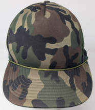 Mohr’s Woodland Camo Snapback Mesh Trucker Hat Baseball Cap Nylon Rope Blank VTG - £15.71 GBP