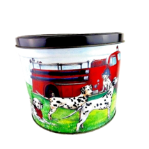 Bertels Can Company Fire Engine Dalmations Collectible Large Tin - $33.65