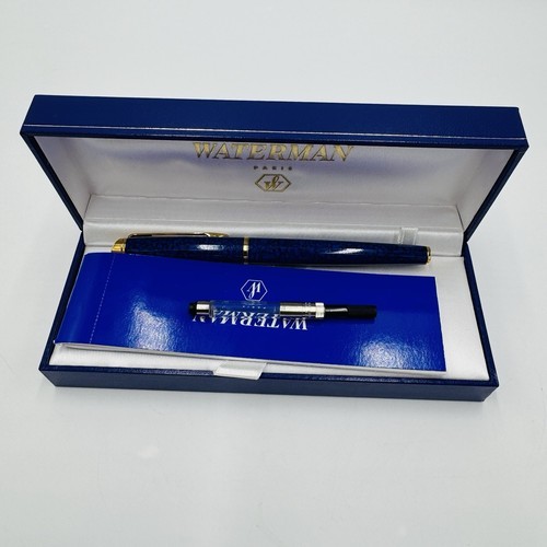 Waterman Paris HEMISPHERE MARBLE BLUE FOUNTAIN PEN VINTAGE BOXED France - $99.00