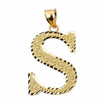 Solid 10K Yellow Gold Diamond-cut Initial Letter Pendant Necklace S - £110.08 GBP+