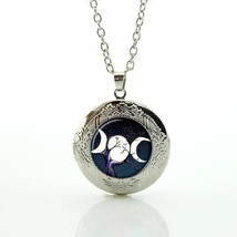 Triple Moon Goddess Cabochon LOCKET Pendant Silver Chain Necklace USA Ship #89 - £12.02 GBP