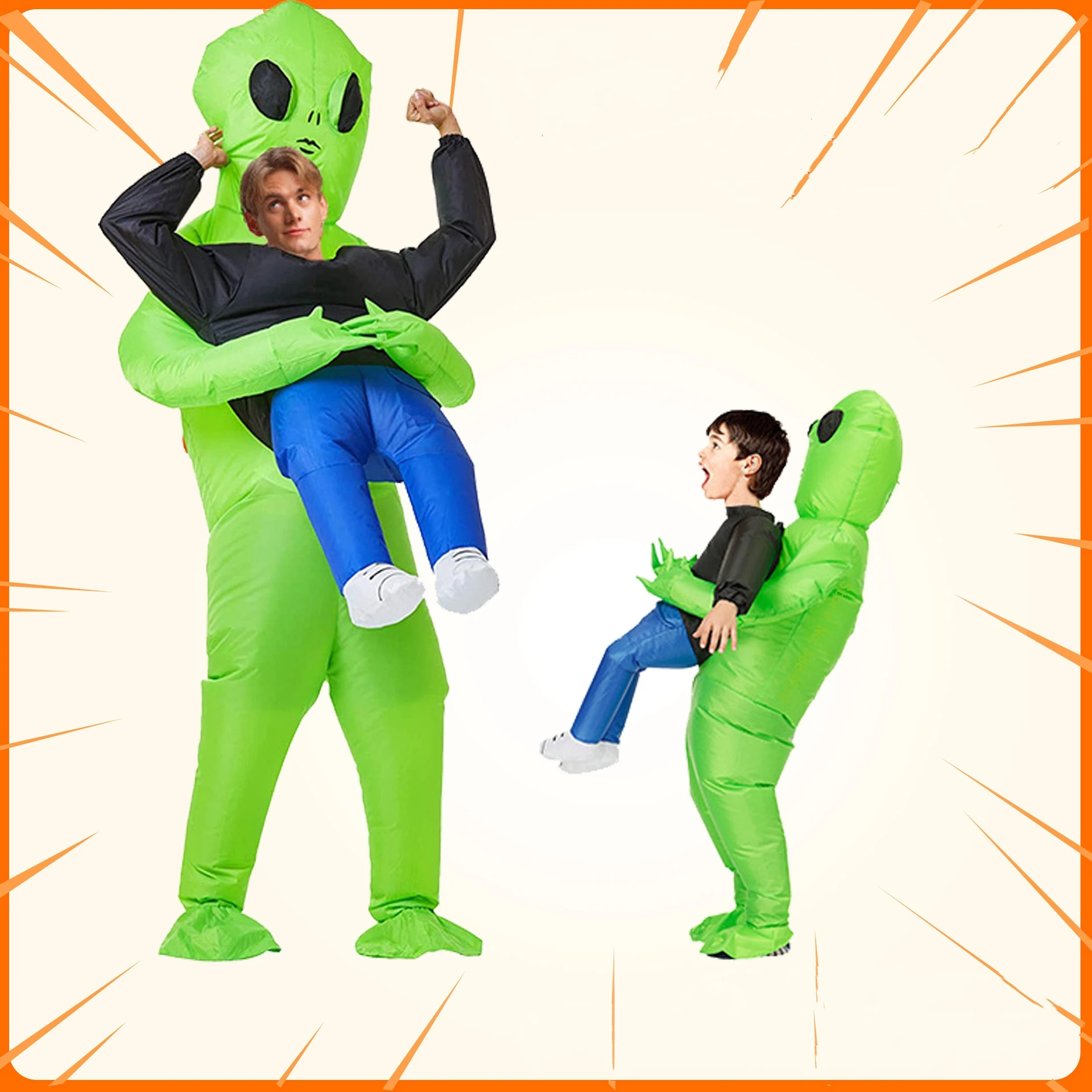 ET Adult Kids Alien Inflatable Suit Monster Inflatable Costume Scary Green Alien - £31.68 GBP+