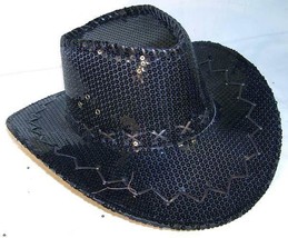 2 Sequin Black Cowboy Hat Party Supply Western Hats Mens Womens Cowgirl New Cap - £18.97 GBP