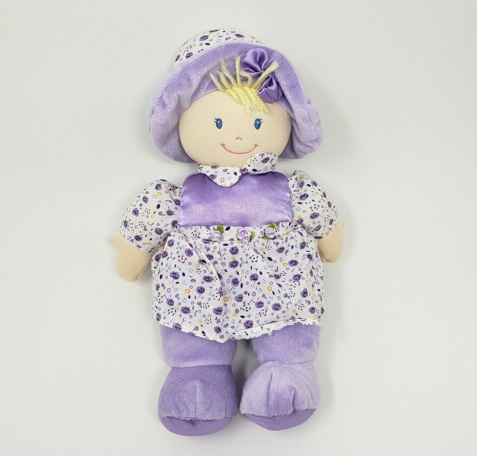 12" KIDS PREFERRED 2014 PURPLE FLOWERS BLONDE GIRL STUFFED ANIMAL PLUSH DOLL TOY - $37.05