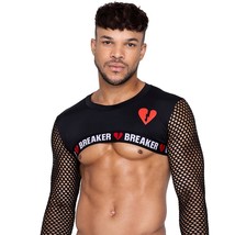 Heartbreaker Crop Top Long Sleeves Wide Fishnet Broken Heart Logo Print LI676 - £28.76 GBP