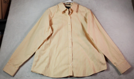 Lands&#39; End Dress Shirt Womens Size 16W Yellow Pinstriped Collared Button Down - £11.46 GBP