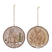 Deer Disc Ornament (Set of 12) 4&quot;H Wood - £62.86 GBP