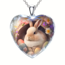 Bunny with Eggs Heart Pendant Necklace - New - £10.38 GBP