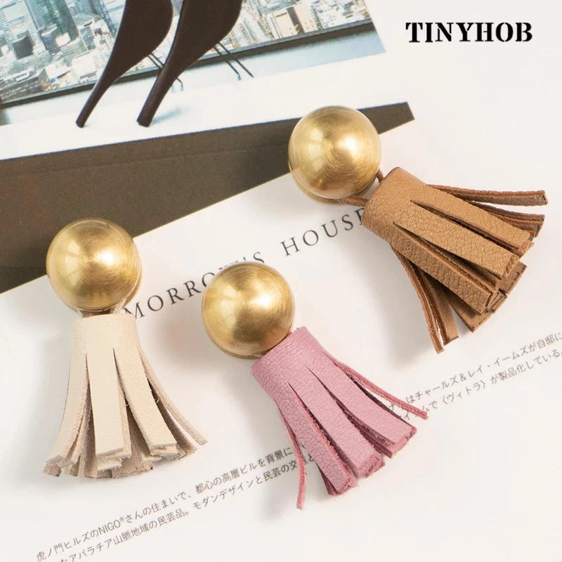 7 Colors Cute Leather Tassel Knob for Kids Room Brass Dresser Drawer Pul - £9.44 GBP+