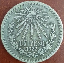 1922 Mexico 1-Peso Old Coin 72% Silver Bullion Vintage Foreign Money Collectible - £31.02 GBP