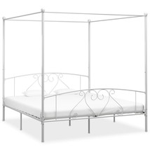 Canopy Bed Frame White Metal 200x200 cm - £95.35 GBP