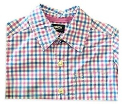 OshKosh B&#39;Gosh Boy&#39; Dress Shirt Size 4 5 Blue and Pink Plaid Button Down Spring - £7.24 GBP