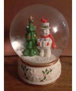 LENOX Happy Holly Days Snow Globe w box Ivory snowglobe holiday snowman ... - $35.00