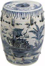 Garden Stool Kylin Dragon Backless White Blue Ceramic Handmade Hand - £441.54 GBP