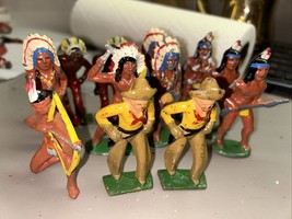 Vintage Barclay Manoil Cowboys And Indians Lot of 12 Cast Lead Toy 3 1/4&quot; - £93.96 GBP