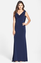 Terani Couture Embellished Back Jersey Gown &amp; Shawl Sz 0 Navy - £97.31 GBP