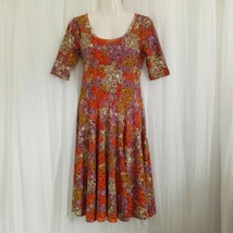 LuLaRoe Dress Nicole NWOT Stretchy Short Sleeve Scoop Neck Orange Purple S - $56.99