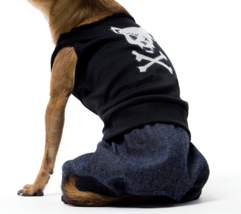 NEW Bad Boy Dog Skull &amp; Crossbones Pet Jumpsuit Costume sz S black 11-4 in. back - £7.86 GBP