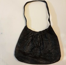 Avon Black Fabric Hand Bag Faux Snake Skin Lightweight Hobo Purse - £11.87 GBP