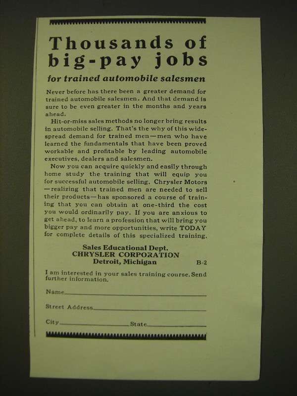 Primary image for 1931 Chrysler Corporation Ad - Thousands of big-pay jobs
