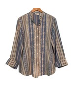 Vintage Liz Claiborne Blouse NWT Size 1X Embroidered Blue Cream Stripe C... - $424.43 MXN