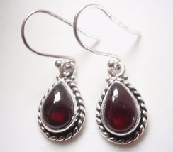 Garnet Pear Shaped 925 Sterling Silver Dangle Earrings with Rope Style Accent - £10.06 GBP