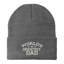 Trendy Apparel Shop World&#39;s Greatest Dad Embroidered Winter Long Cuff Beanie - G - £11.98 GBP