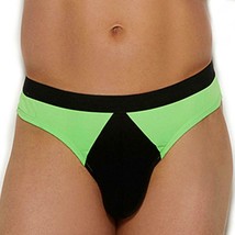 Men&#39;s Neon Green Black Thong Underwear Stretch Cheeky Back 82324 - £14.19 GBP