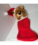 Vtg Smithy Plush Brown Teddy Bear Santa Hat Christmas Stocking 3D Head P... - €29,35 EUR