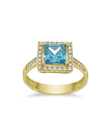 14k Yellow Gold Ring Sky Blue CZ Birthstone Band - $6,059.00 MXN