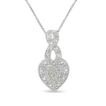 .925 Sterling Silver 1/3 Cttw Diamond Awareness Ribbon Halo Heart 18&quot; Pendant... - £78.67 GBP