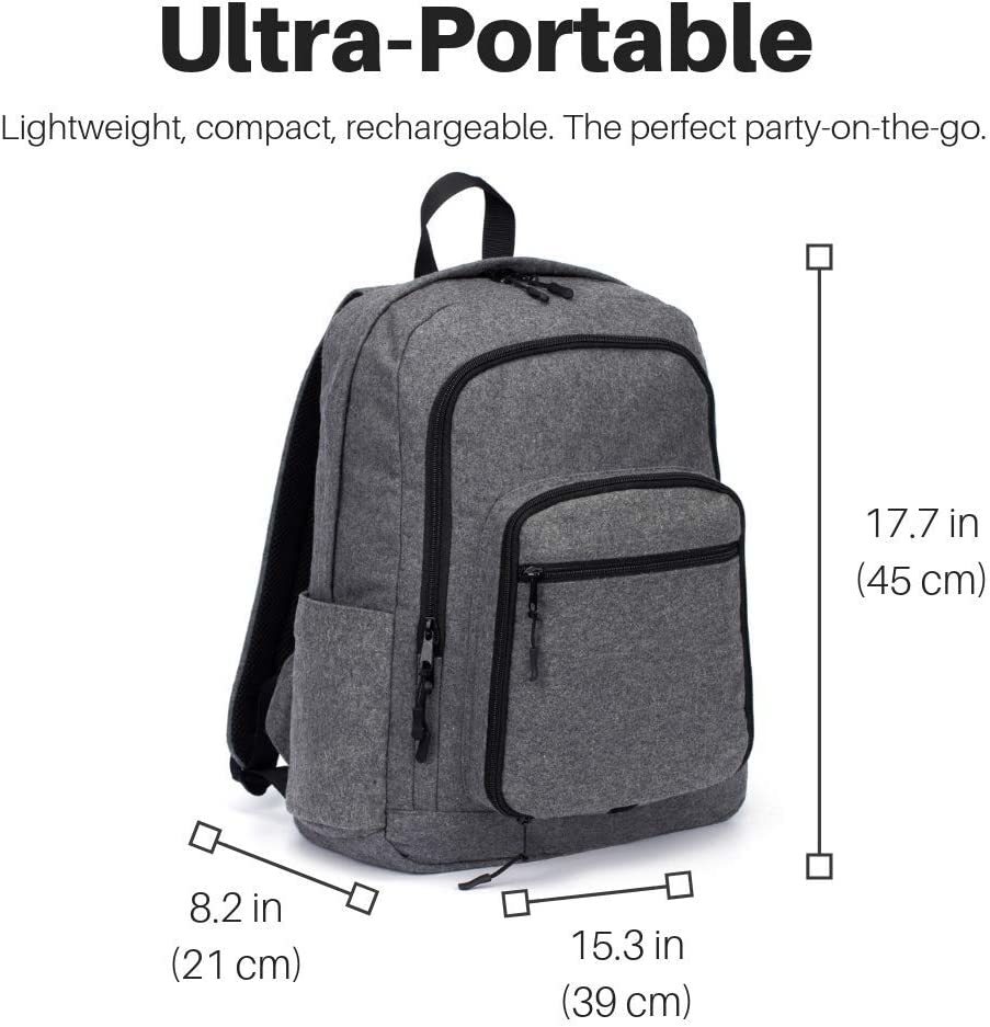 Bluetooth Speaker Backpack with 20Watt Speakers & Subwoofer, Gray