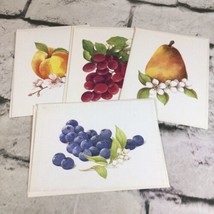 Vintage Fruit Themed Note Cards With Recipes Lot Of 4 Peaches Pear Grapes  - £9.28 GBP