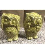 2 Ceramic Owl Crackle Glazed Art Pottery Decor 5.5 in Tall avocado ￼￼green - £14.84 GBP