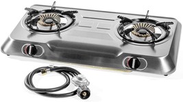 XtremepowerUS 30,000BTU Double Burner Stove Auto Ignition Cooktop Propane Hose - £124.66 GBP