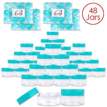 (48 Pcs) 20G/20Ml Round Clear Plastic Refill Jars With Teal Lids - £29.88 GBP