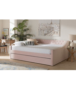 Andi Pink Velvet Fabric Upholstered Full Size Daybed w/Trundle - $15,469.94 MXN