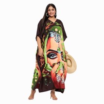 Tribal Printed Dark Brown Polyester Plus Size Kaftan Dress for Women - £13.53 GBP