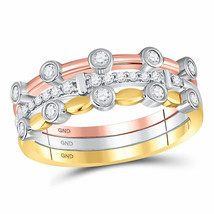 10kt Tri-Tone Gold Womens Round Diamond 3-Piece Stackable Band Ring Set 1/3 Cttw - £411.15 GBP