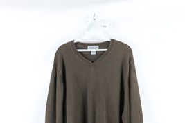 Vintage 90s Eddie Bauer Mens XL Faded Blank Cotton Knit V-Neck Sweater Brown - £48.19 GBP